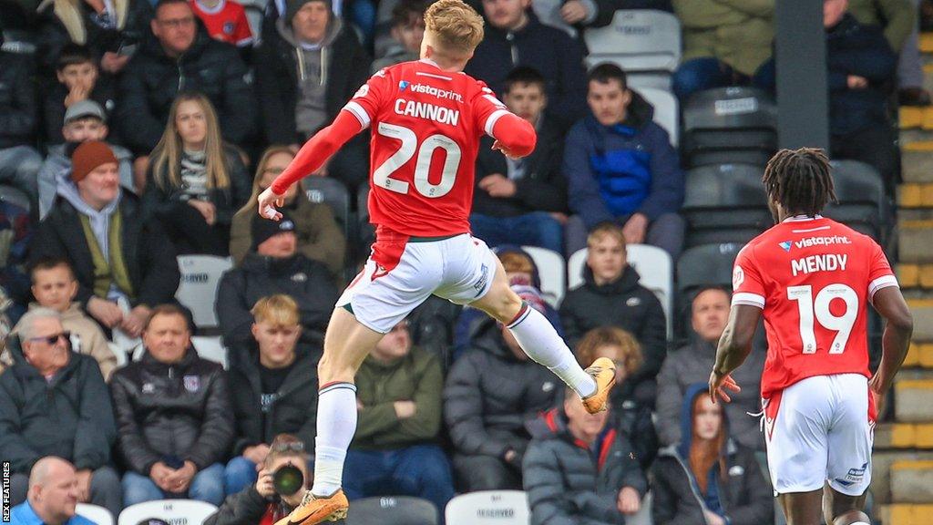 Andy Cannon celebrates after scoring for Wrexham at Grimsby