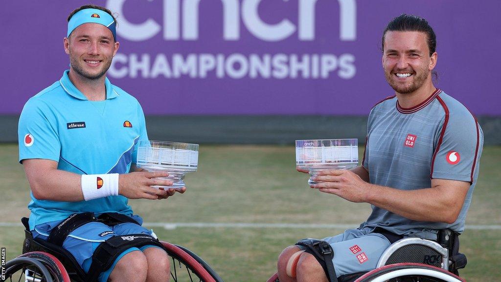 Alfie Hewett and Gordon Reid with their trophies