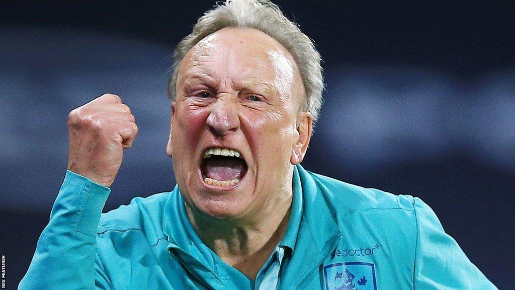 Neil Warnock celebrates the Huddersfield equaliser