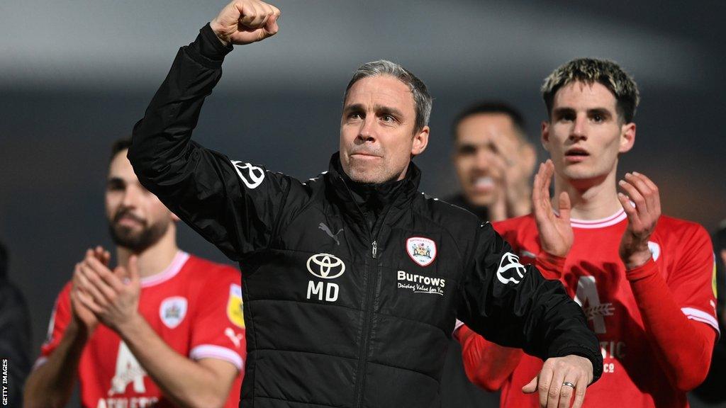 Michael Duff celebrates a Barnsley win