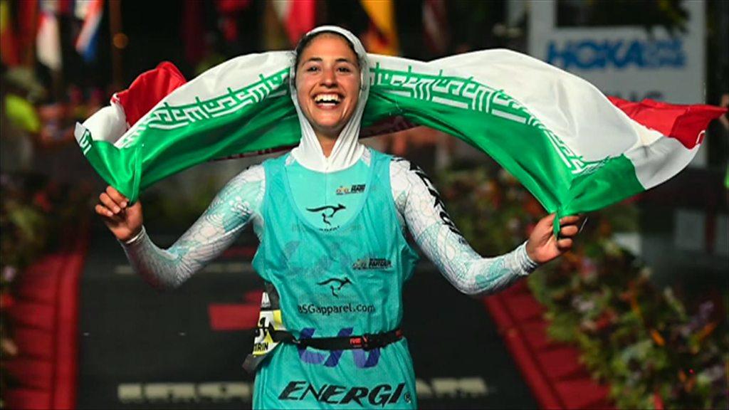 Iran's first female triathlete crosses the finishing line