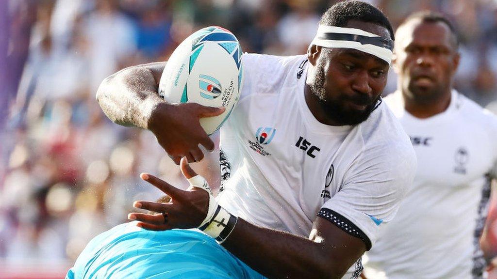 Api Ratuniyarawa of Fiji playing in the World Cup 2019 Group D game between Fiji and Uruguay at Kamaishi Recovery Memorial Stadium