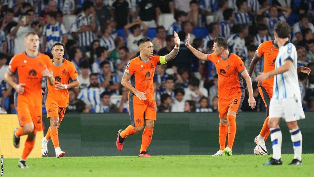 Lautaro Martinez celebrates his equaliser for Inter Milan