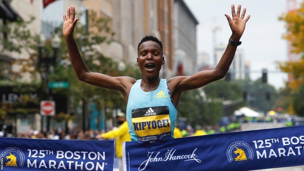 Diana Kipyokei wins the Boston marathon in 2021