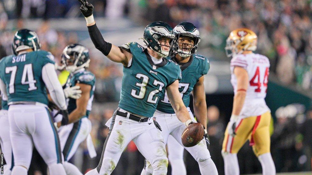 The Philadelphia Eagles celebrate beating the San Francisco 49ers