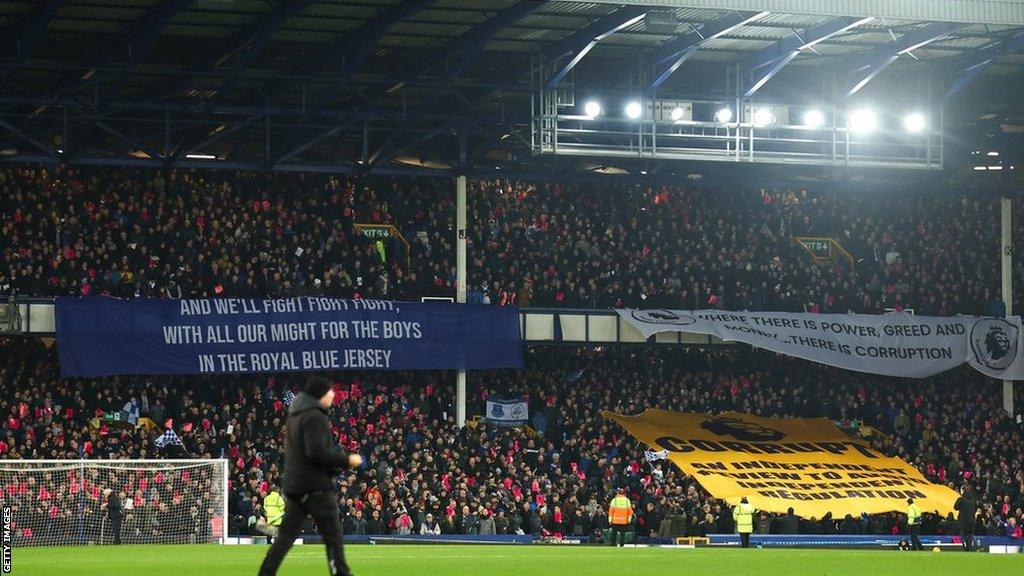 Anti-Premier League protest banners at Goodison Park