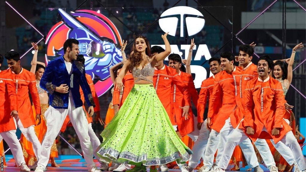 Indian actress Kriti Sanon taking part in the pre-match show