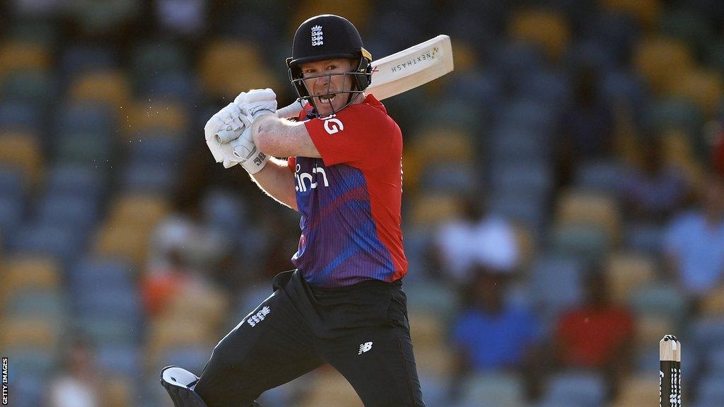 Eoin Morgan plays a shot for England