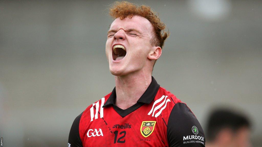 Danny Magill celebrates after Down's surprise Tailteann Cup quarter-finals win over Cavan