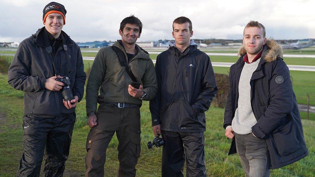 Group of planespotters at Prestwick Airport