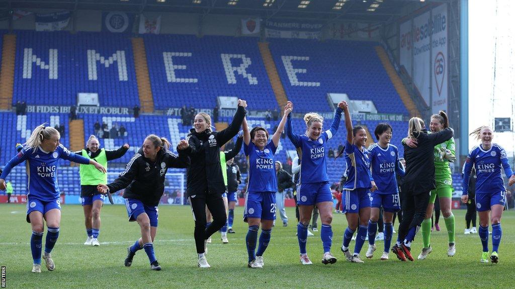 Leicester players celebrate at full-time