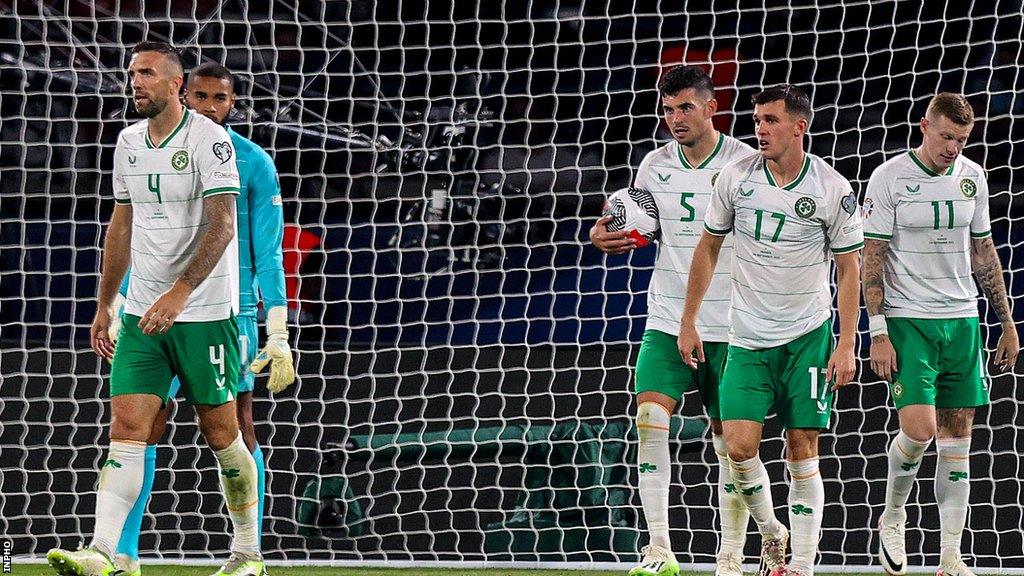 The Republic of Ireland players look dejected after conceding a goal