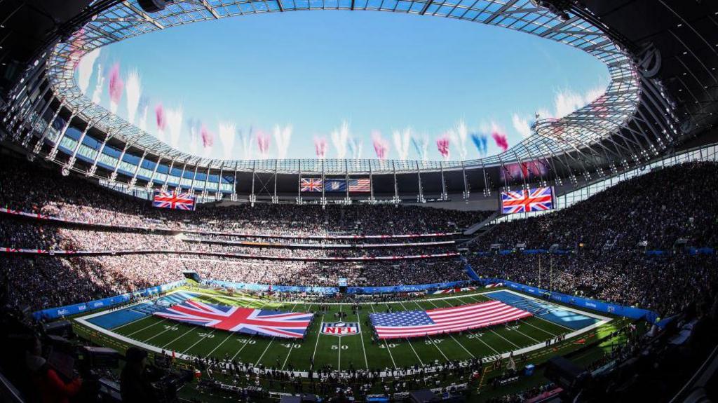 Tottenham Hotspur Stadium prepares to host an american football game