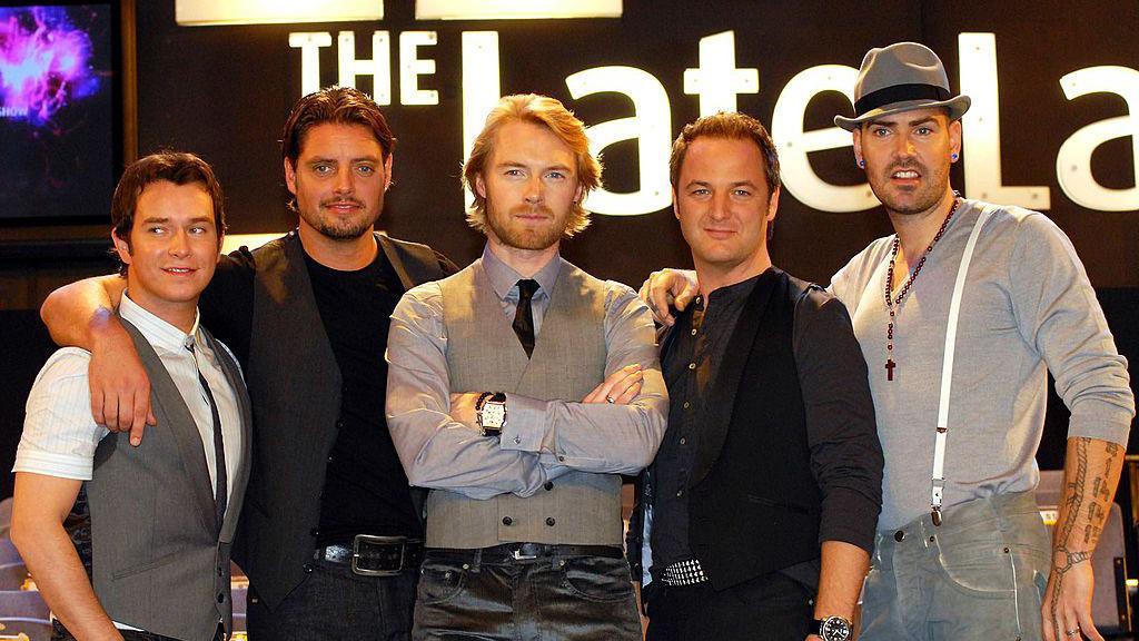 
DUBLIN, IRELAND - NOVEMBER 23: Boyzone members Stephen Gately, Keith Duffy, Ronan Keating, Mikey Graham and Shane Lynch attend RTE's The Late Late Show at RTE Studios on November 23, 2007 in Dublin, Ireland. (Photo by ShowBizIreland/Getty Images)