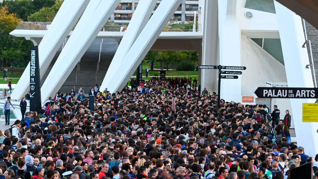 Volunteers gather in vast numbers at the City of Arts and Sciences complex in Valencia 