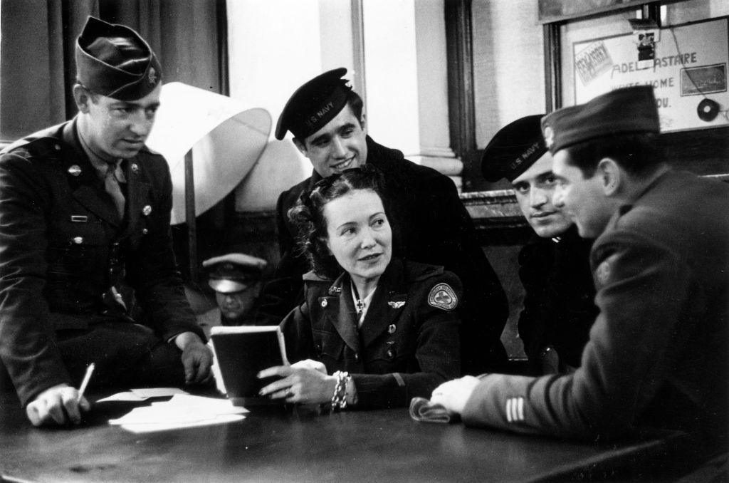 A photo taken on 27 January 1945 of Lady Cavendish, better known as the American dancer Adele Astaire (sister of Fred Astaire), in Red Cross uniform at the Rainbow Corner, a club in London for American servicemen