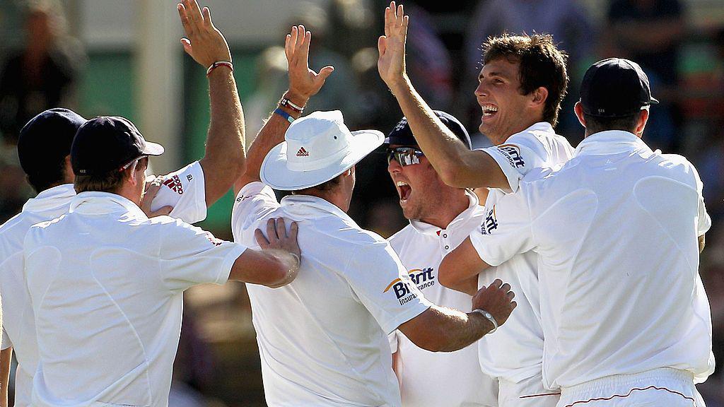 Steven Finn celebrates a wicket at Perth in 2010