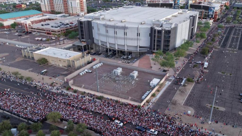 Drone view shows people arriving to attend a memorial service