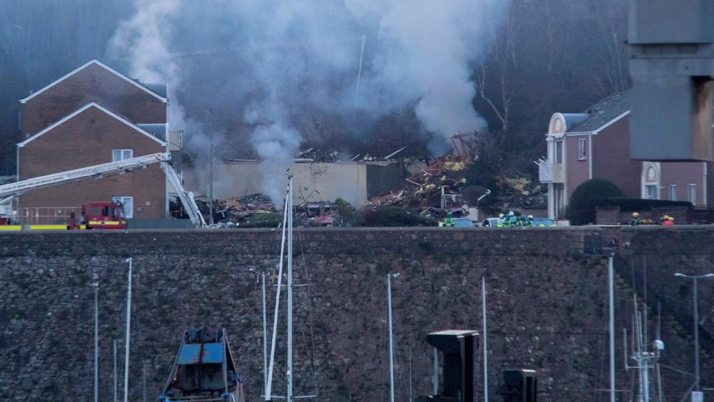 View of the devastation of the smoking wreckage after the explosion