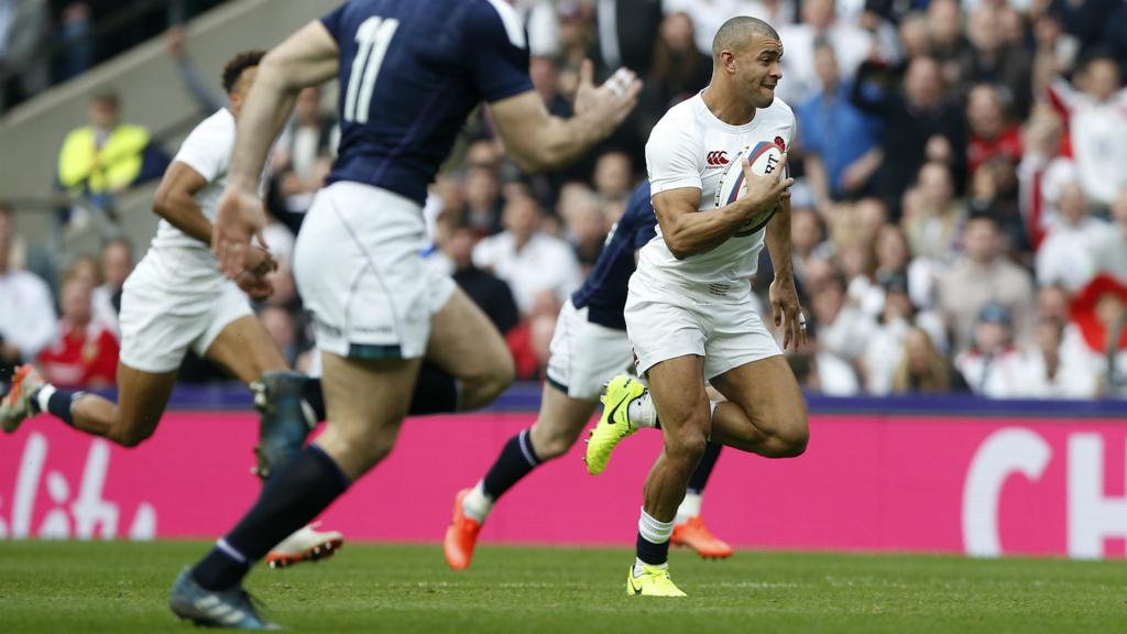 England's Joseph scores a try