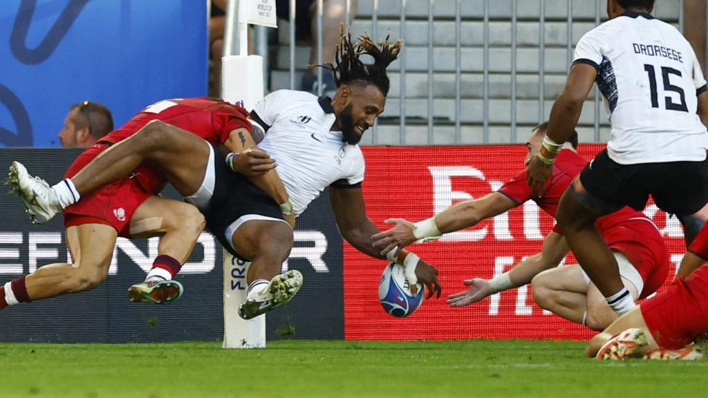 Fiji score a try against Georgia