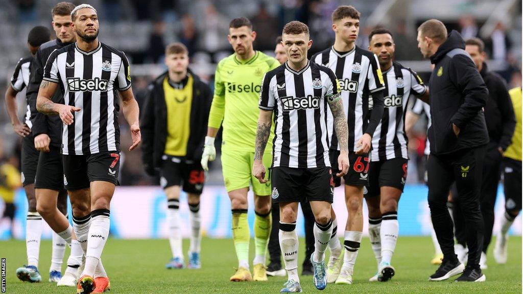 Newcastle players at St James' Park after their loss to Nottingham Forest