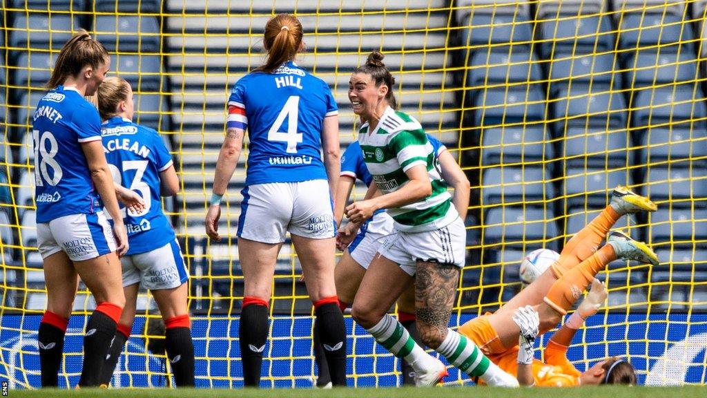 Natasha Flint scores the only goal for Celtic against Rangers in last season's Scottish Cup final