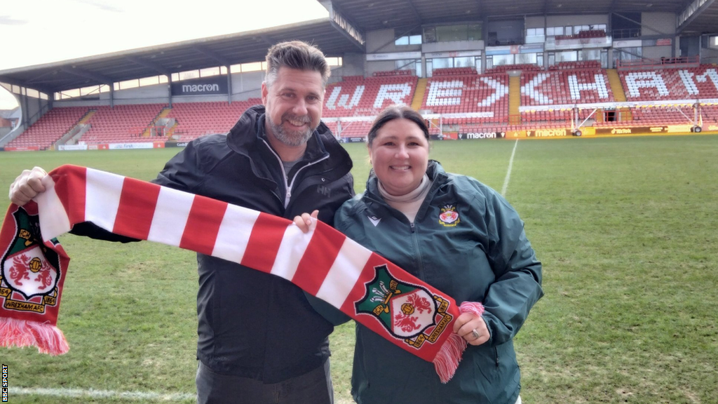 Paulina and Tanner Weeks from Arkansas at Wrexham's Racecourse Ground