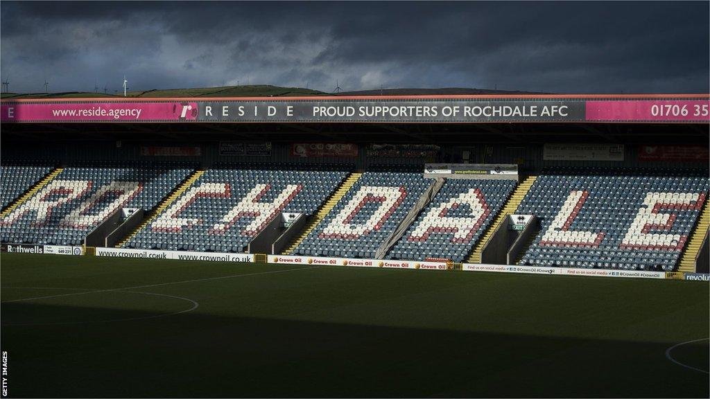 Rochdale's Spotland stadium with view of main stand