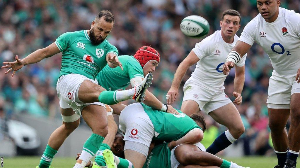 Gibson-Park clears his lines against England