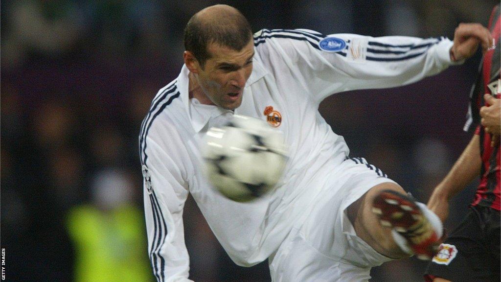 Zidane scored a memorable volleyed winner for Real Madrid in the 2002 Champions League final against Bayer Leverkusen