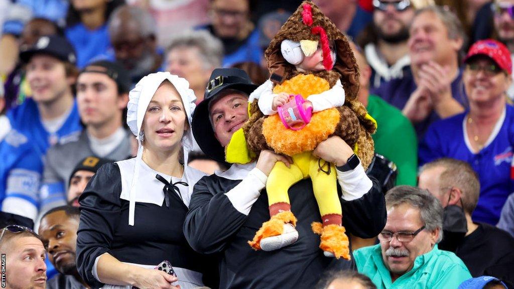 Fans at the Detroit Lions' Thanksgiving game against the Buffalo Bills