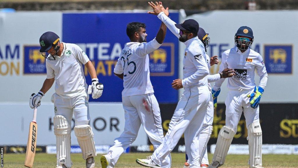 Ramesh Mendis celebrates dismissing Andy McBrine on Friday