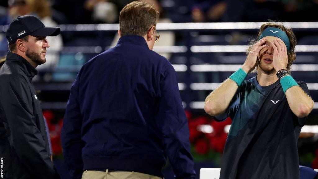 Andrey Rublev is dismissed by the court supervisor after shouting at a line judge