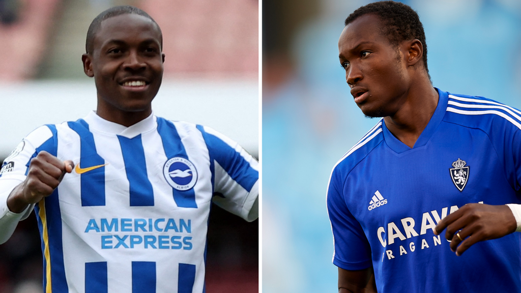 Enock Mwepu (left) in action for Brighton and Raphael Dwamena (right) during his time with Real Zaragoza