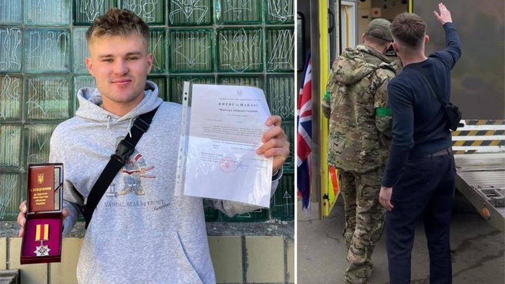 Pictures of Fynn Watt with his awards and with a soldier