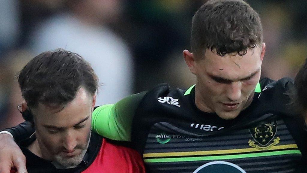 George North is helped off against Saracens