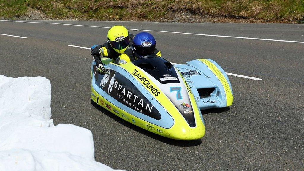 Alan Founds and Jake Lowther in their sidecar outfit