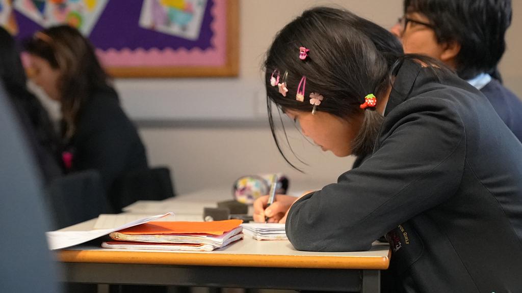 Girl studying in a school classroom