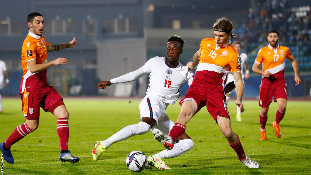 Tammy Abraham scores for England against San Marino in November 2021