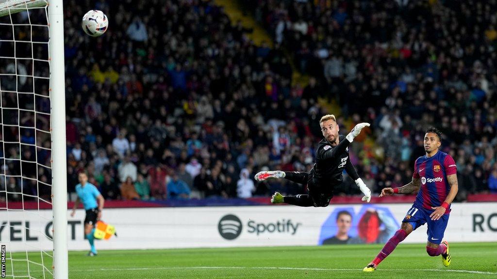 Raphinha heads Barcelona ahead against Las Palmas