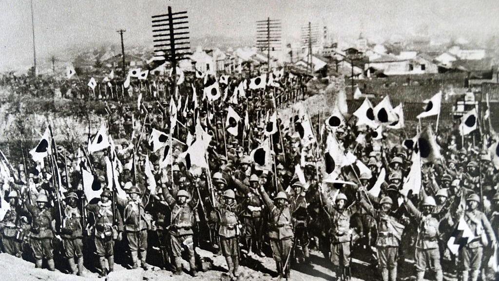 Photographic print of The Japanese troops in Nanjing after the city's conquest in 1937
