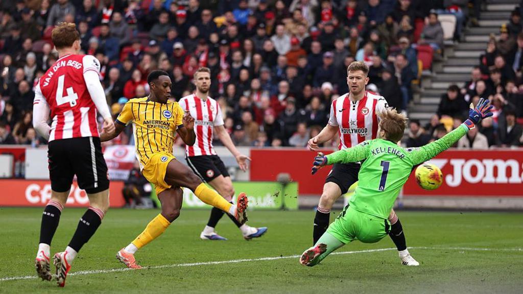 Danny Welbeck scores for Brighton against Brentford in the Premier League