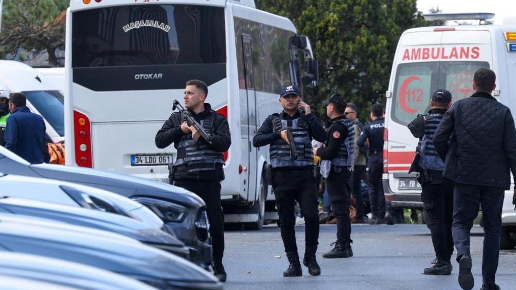 Police work at the scene, after gunfire was heard near the building housing the Israeli consulate, according to a witness, in Istanbul, Turkey,
