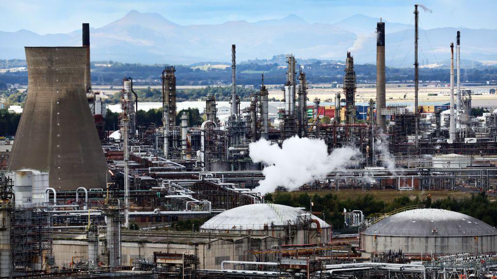 A general view of the Petroineos oil refinery site on September 25, 2024 in Grangemouth, Scotland. 