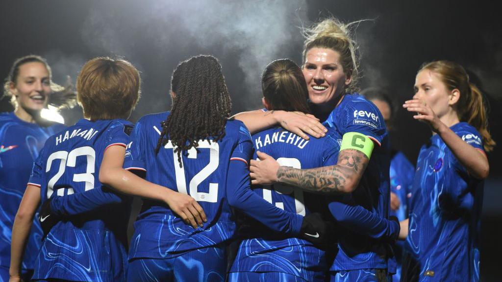 Chelsea celebrating after their second goal. 