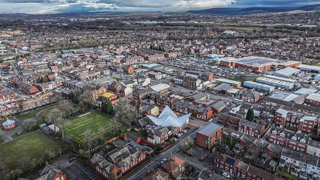 An aerial view of homes in Denton.