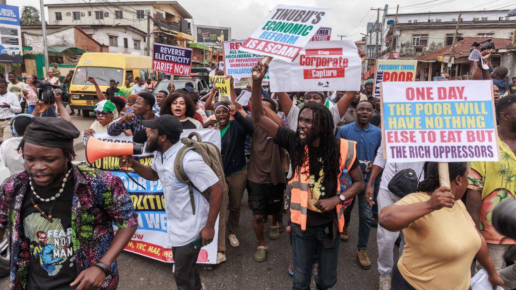 An image of Nigerians protesting in the streets of Lagos on 1 August 2024.