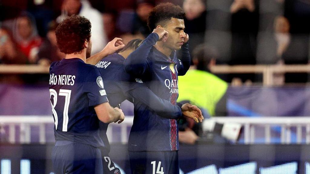 Doue celebrates scoring for PSG