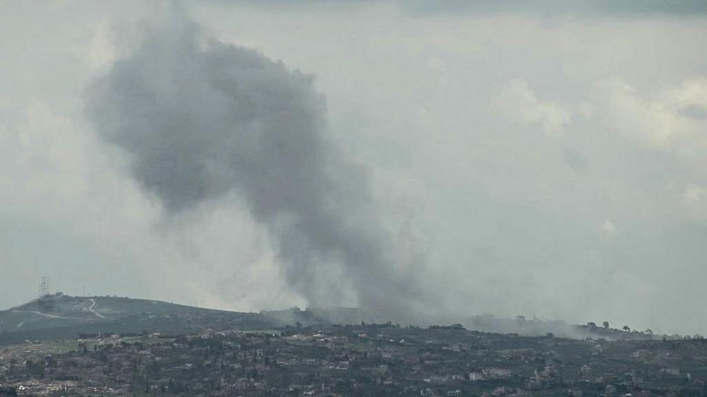 Smoke rises from the site of an Israeli airstrike that targeted the outskirts of the southern Lebanese village of al-Taybeh, on April 10